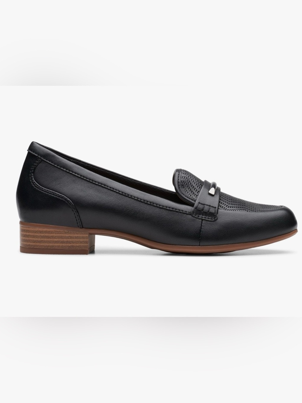 Clarks Juliet Aster Black Leather Loafers Sleek Comfort Low Block Heel Sz 8.5 - Picture 3 of 16